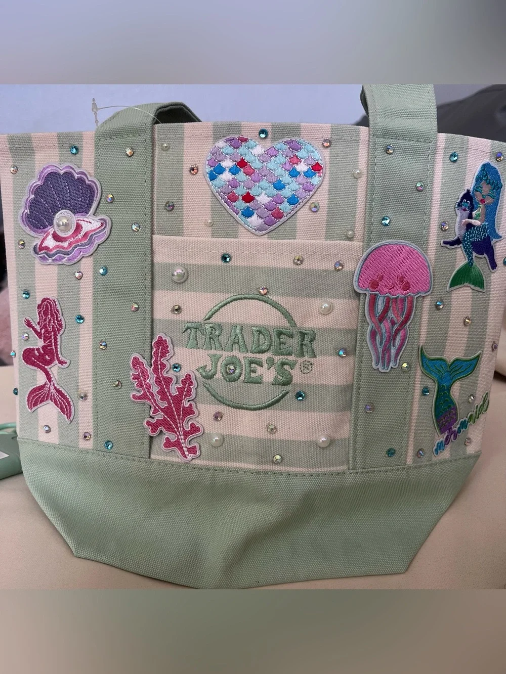 Mermaid Lagoon Paradise Tote Custom Trader Joe’s Striped Mini Canvas Mermaidcore